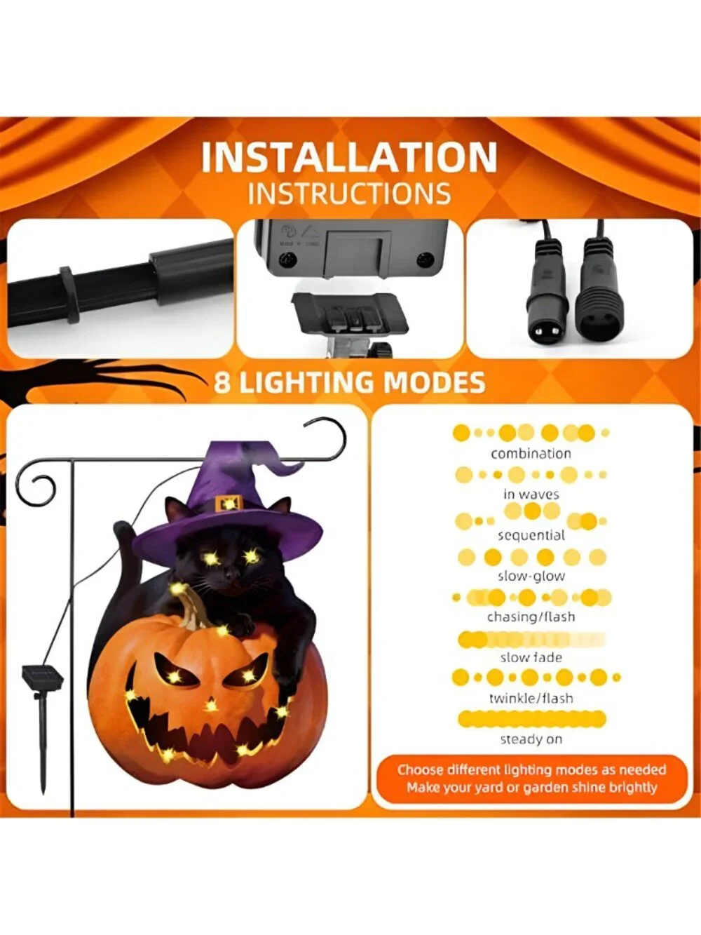 12 x 18 Inches Lighted Halloween Black Cat Pumpkin Garden Flag Decorations -